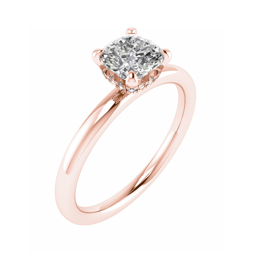 Cushion Rose Gold Lab Grown Solitaire (Hidden Halo)