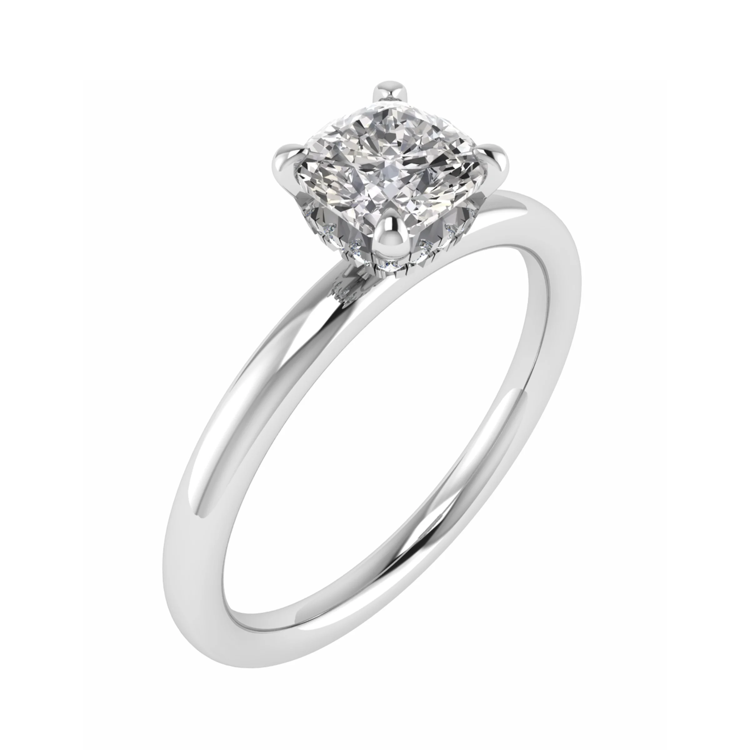 Cushion White Gold Lab Grown Solitaire (Hidden Halo)