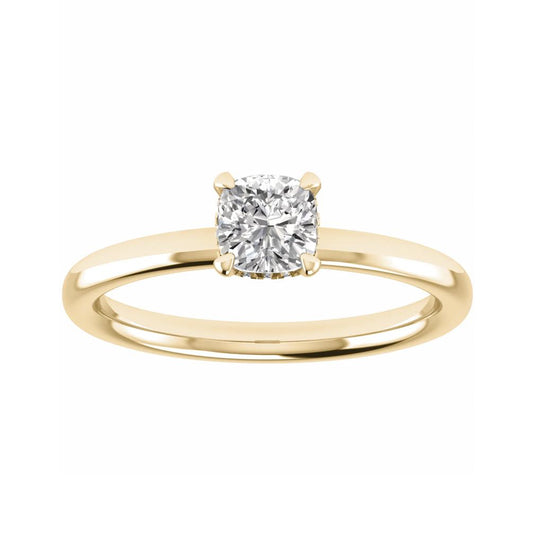 Cushion Yellow Gold Lab Grown Solitaire (Hidden Halo)