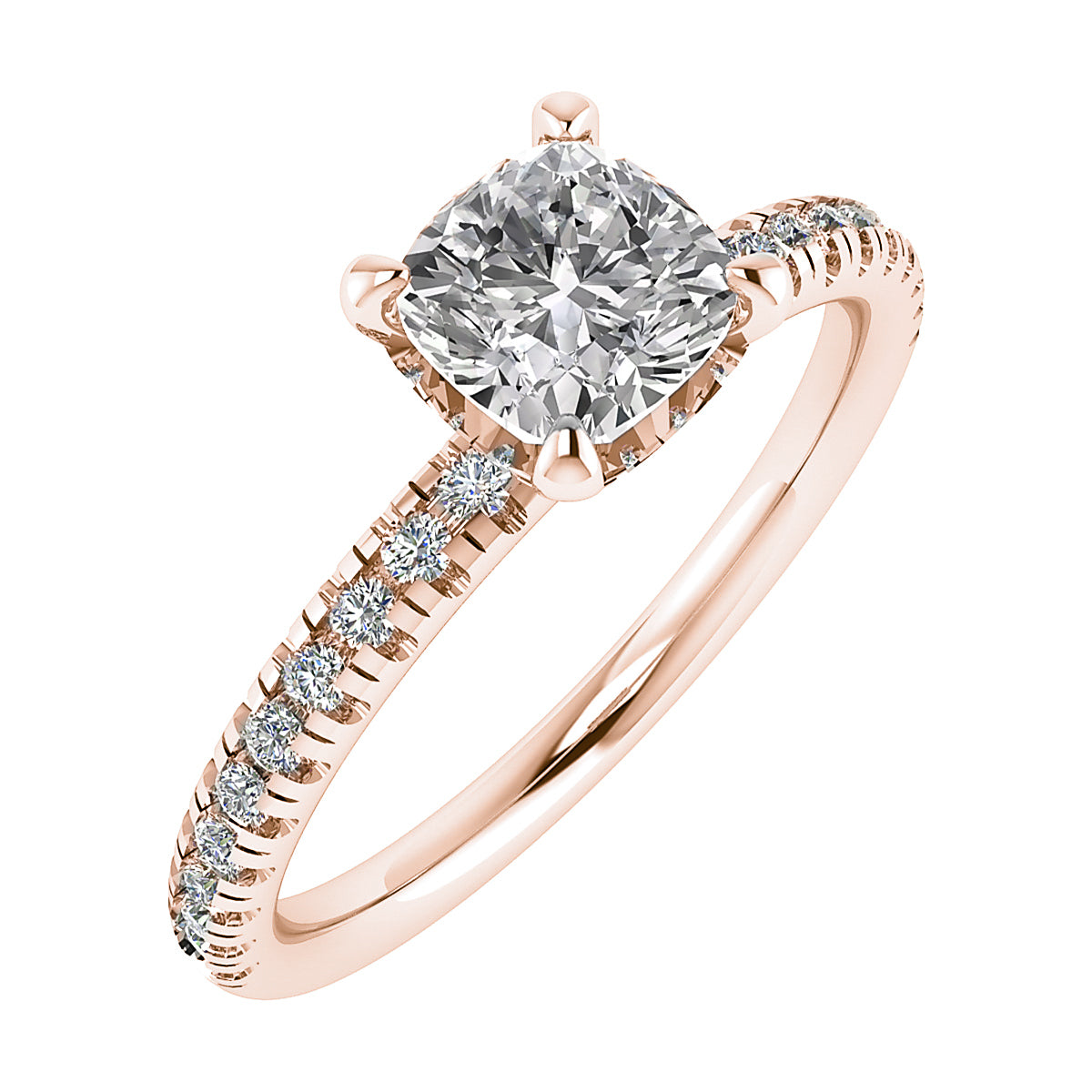 Cushion Rose Gold Lab Grown Diamond Set Shoulders (Hidden Halo)