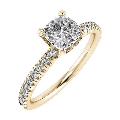 Cushion Yellow Gold Lab Grown Diamond Set Shoulders (Hidden Halo)