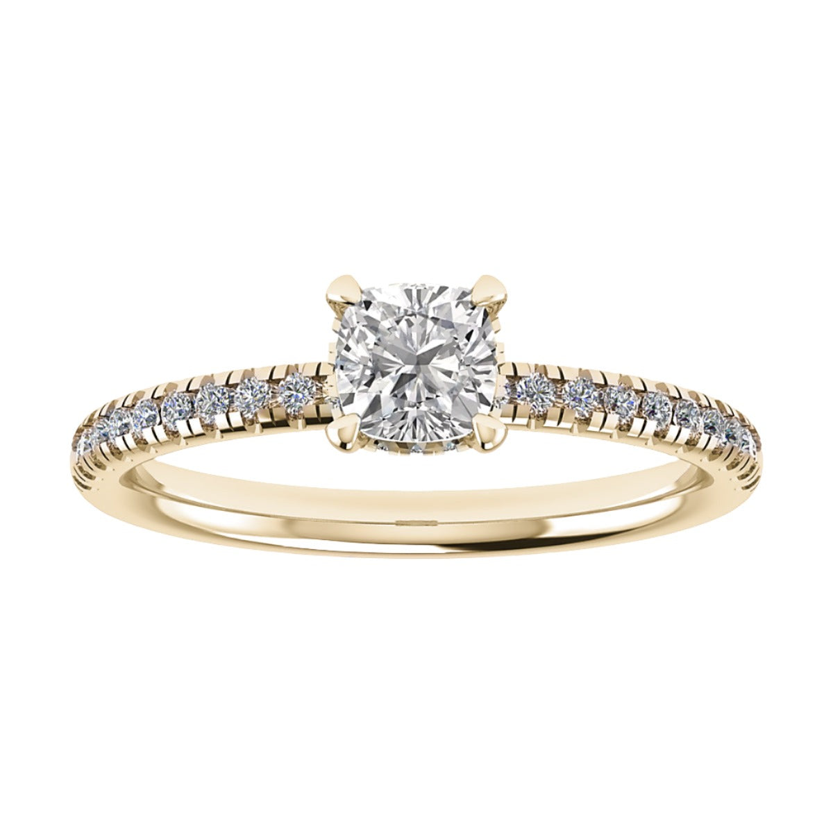 Cushion Yellow Gold Lab Grown Diamond Set Shoulders (Hidden Halo)