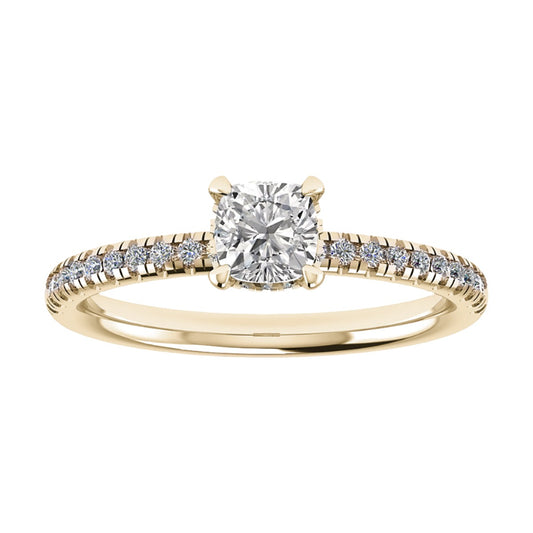 Cushion Yellow Gold Lab Grown Diamond Set Shoulders (Hidden Halo)