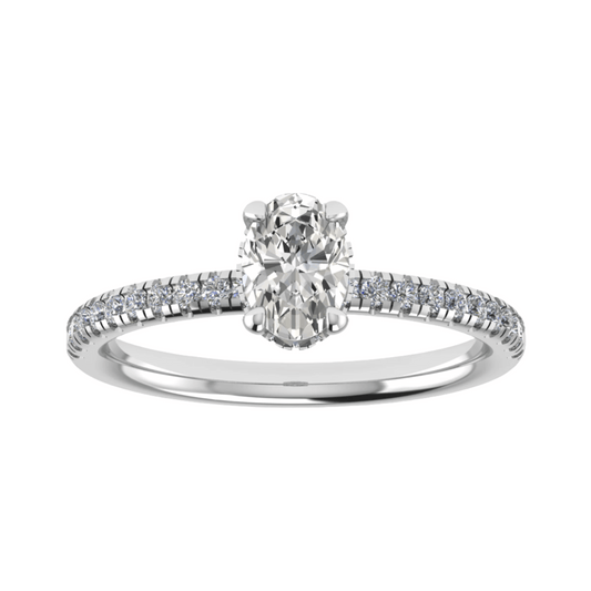 luxury oval platinum diamond set shoulders hidden halo lab grown diamond engagement ring