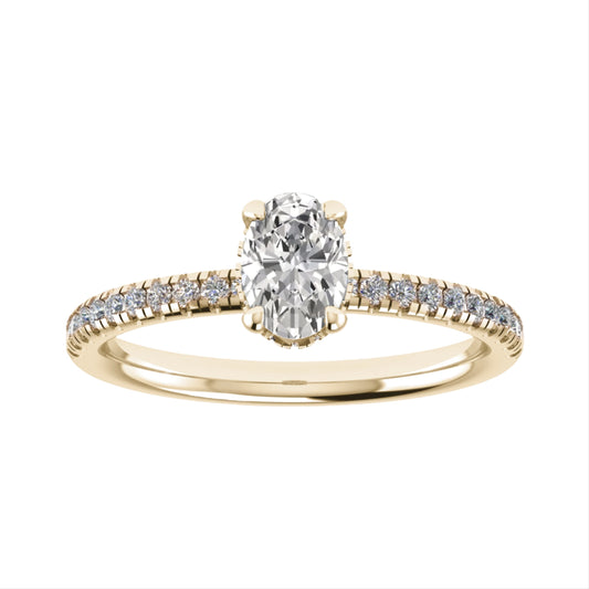 luxury oval yellow gold diamond set shoulders hidden halo lab grown diamond engagement ring