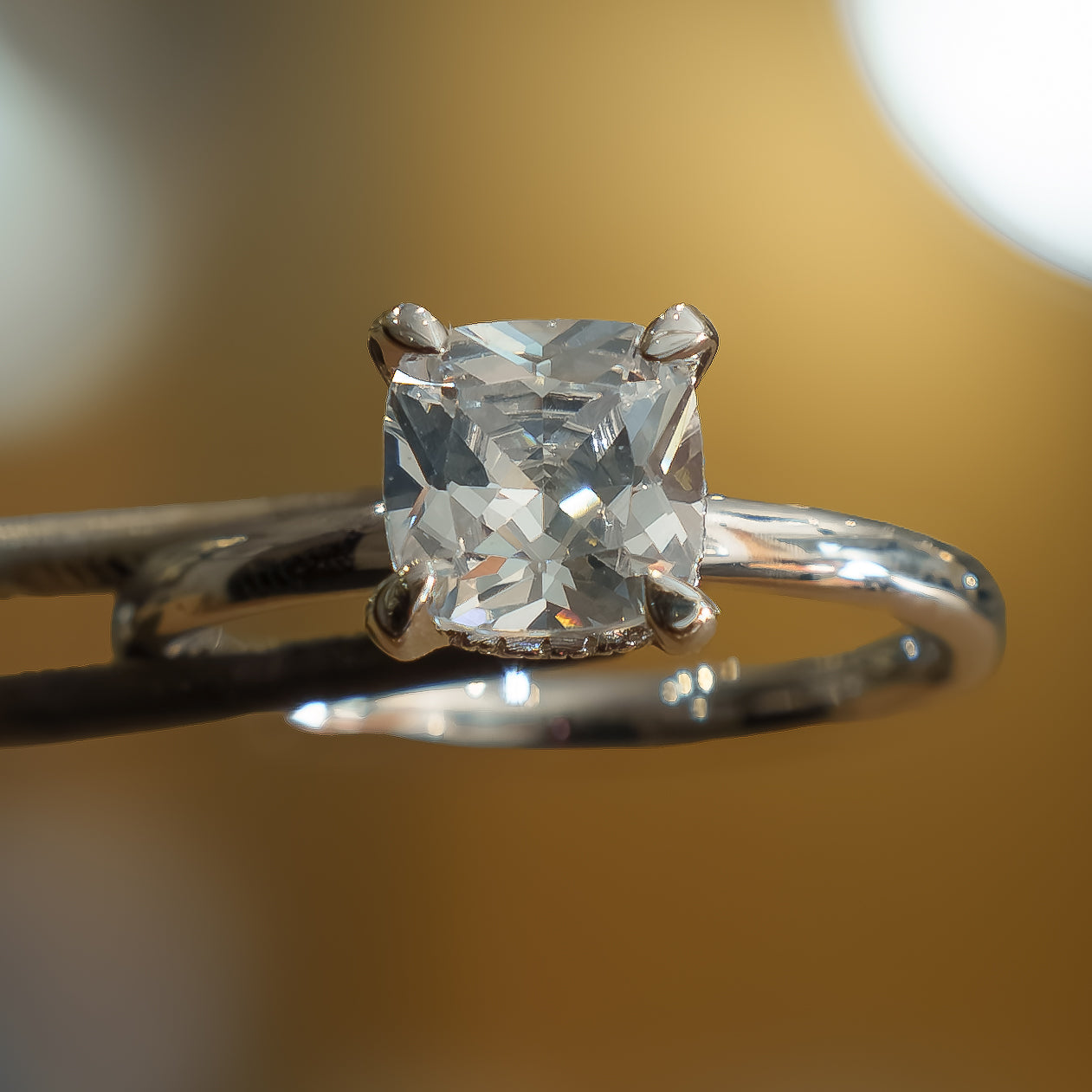 Cushion Platinum Lab Grown  Solitaire (Hidden Halo)