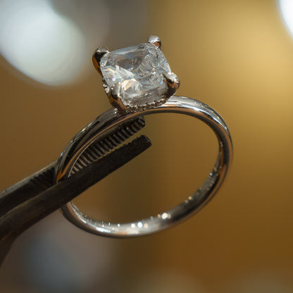 Cushion Platinum Lab Grown  Solitaire (Hidden Halo)