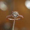 front image luxury round rose gold diamond set shoulders lab grown diamond engagement ring