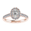 frontal view oval luxury rose gold diamond set shoulders halo lab grown diamond engagement ring