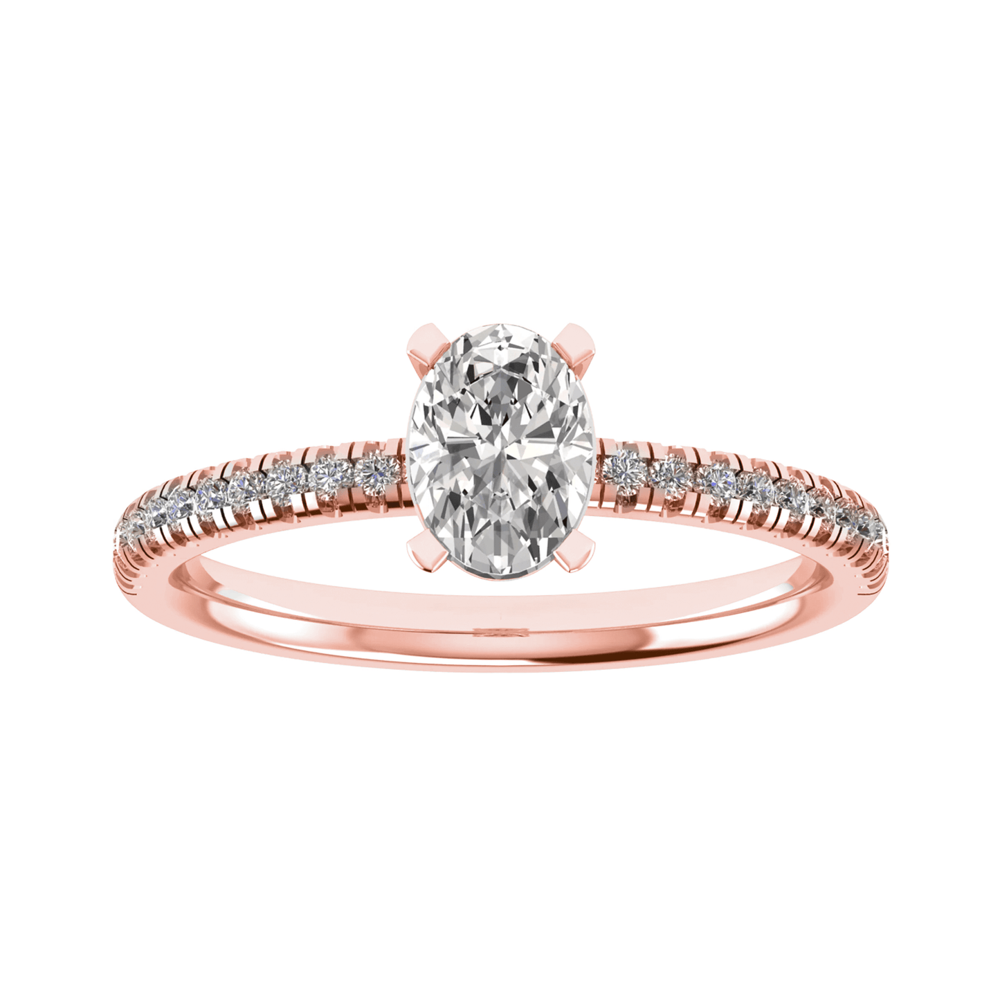 oval rose gold diamond set shoulders lab grown diamond engagement ring image