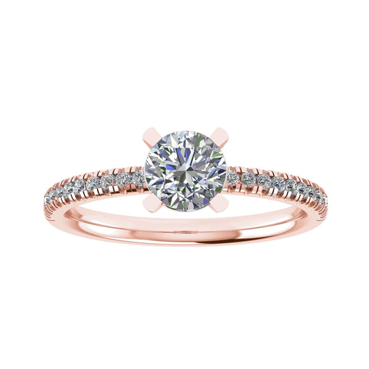 luxury round rose gold diamond set shoulders lab grown diamond engagement ring