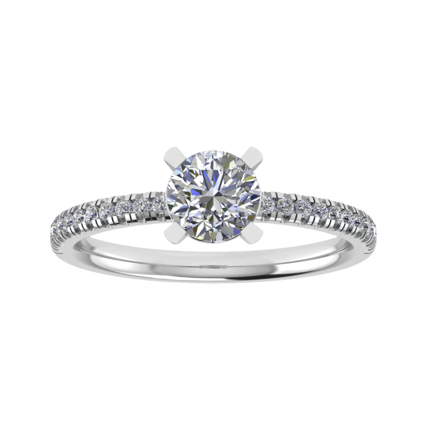 luxury round white gold diamond set shoulders lab grown diamond engagement ring