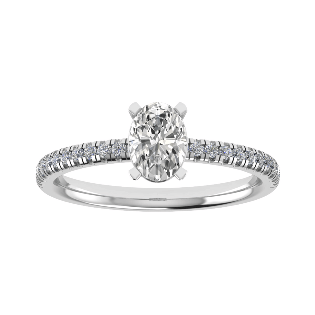 luxury oval platinum diamond set shoulders lab grown diamond engagement ring