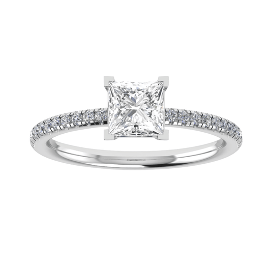 luxury princess white gold diamond set shoulders lab grown diamond engagement ring