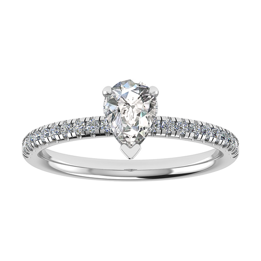 Pear 18K White Gold Lab Grown Diamond Set Shoulders (Hidden Halo)