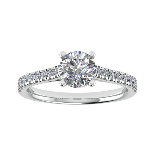 luxury round platinum diamond set shoulders lab grown diamond engagement ring