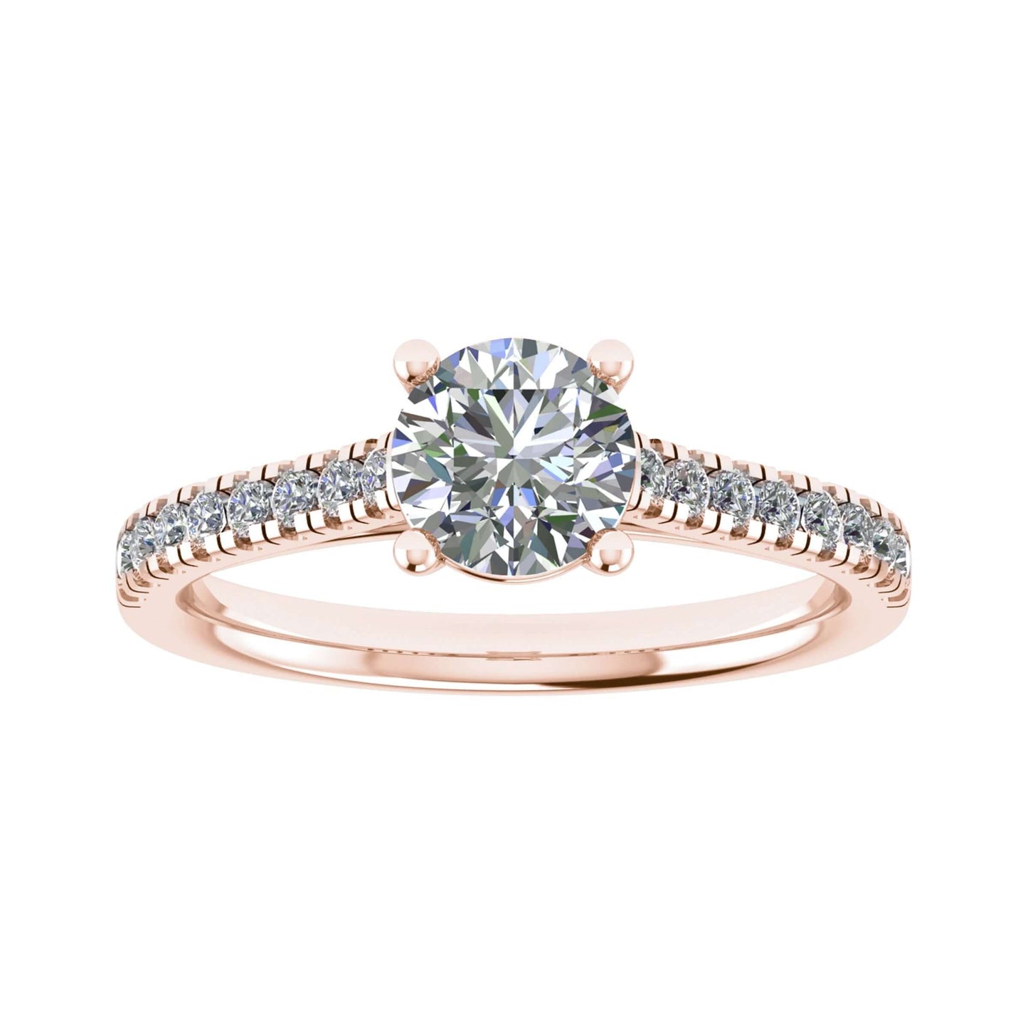 luxury round rose gold diamond set shoulders lab grown diamond engagement ring