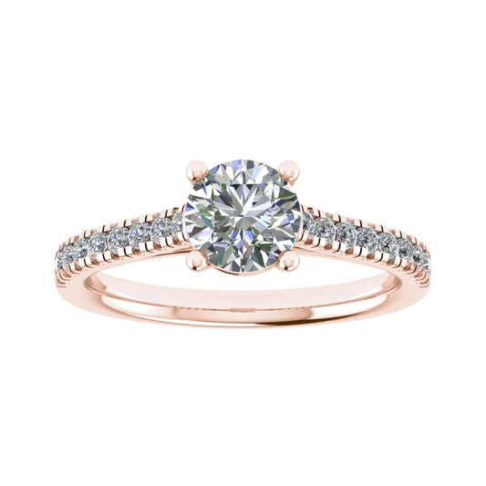 luxury round rose gold diamond set shoulders lab grown diamond engagement ring