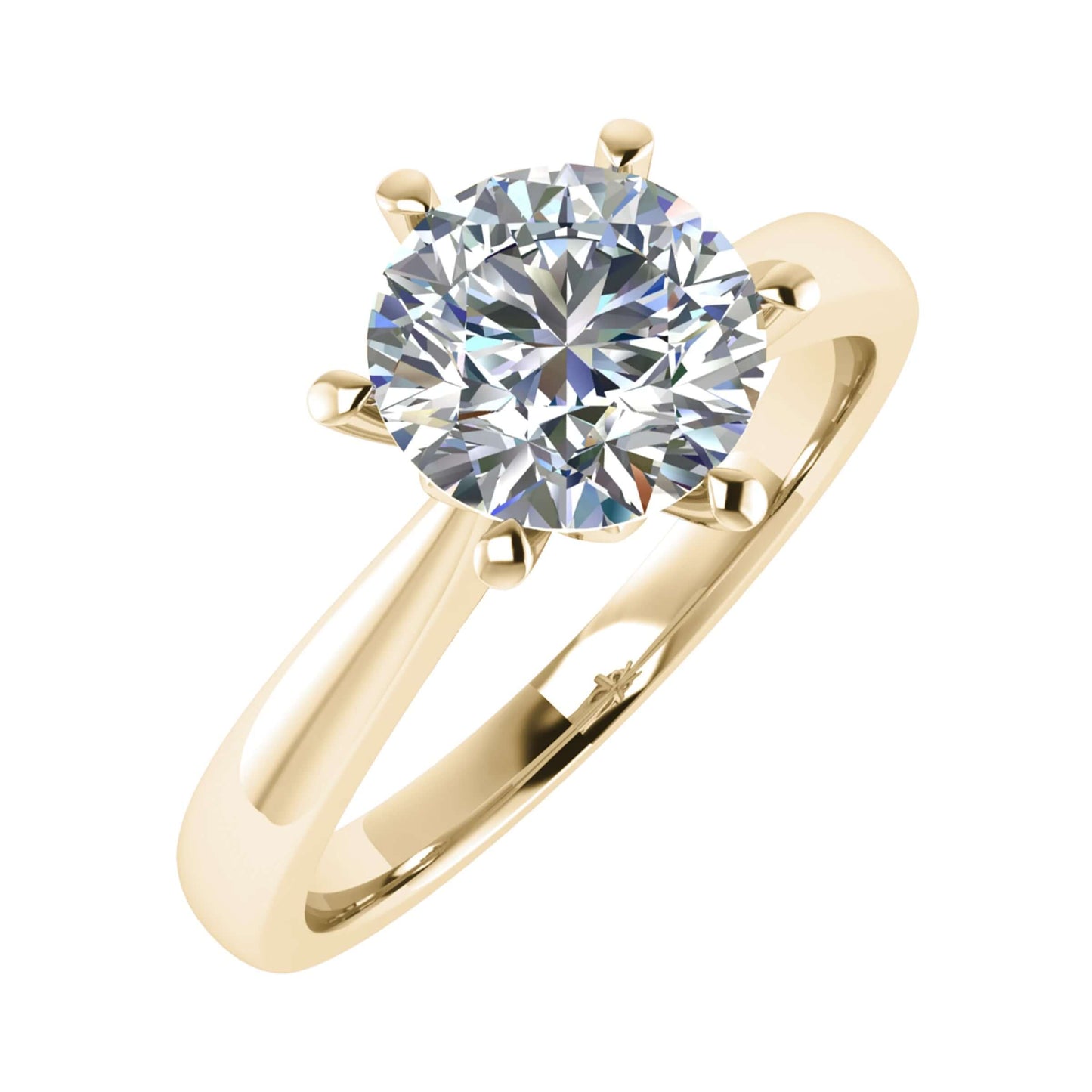 frontal view of diamond luxury round yellow gold solitaire lab grown diamond engagement ring